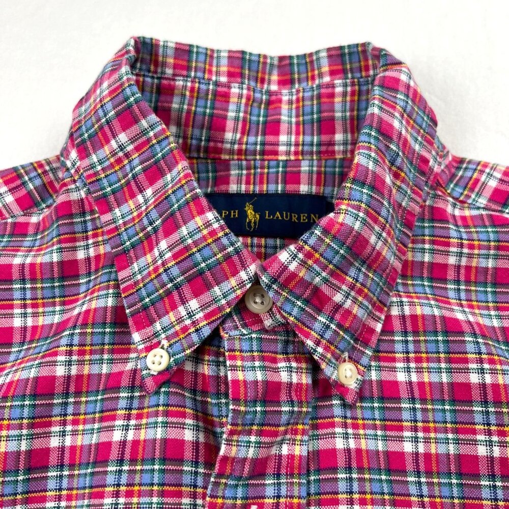 Ralph Lauren Plaid Button-Down Shirt L/G 100% Cotton Red/Green/Blue Flesh Pony - Picture 2 of 8